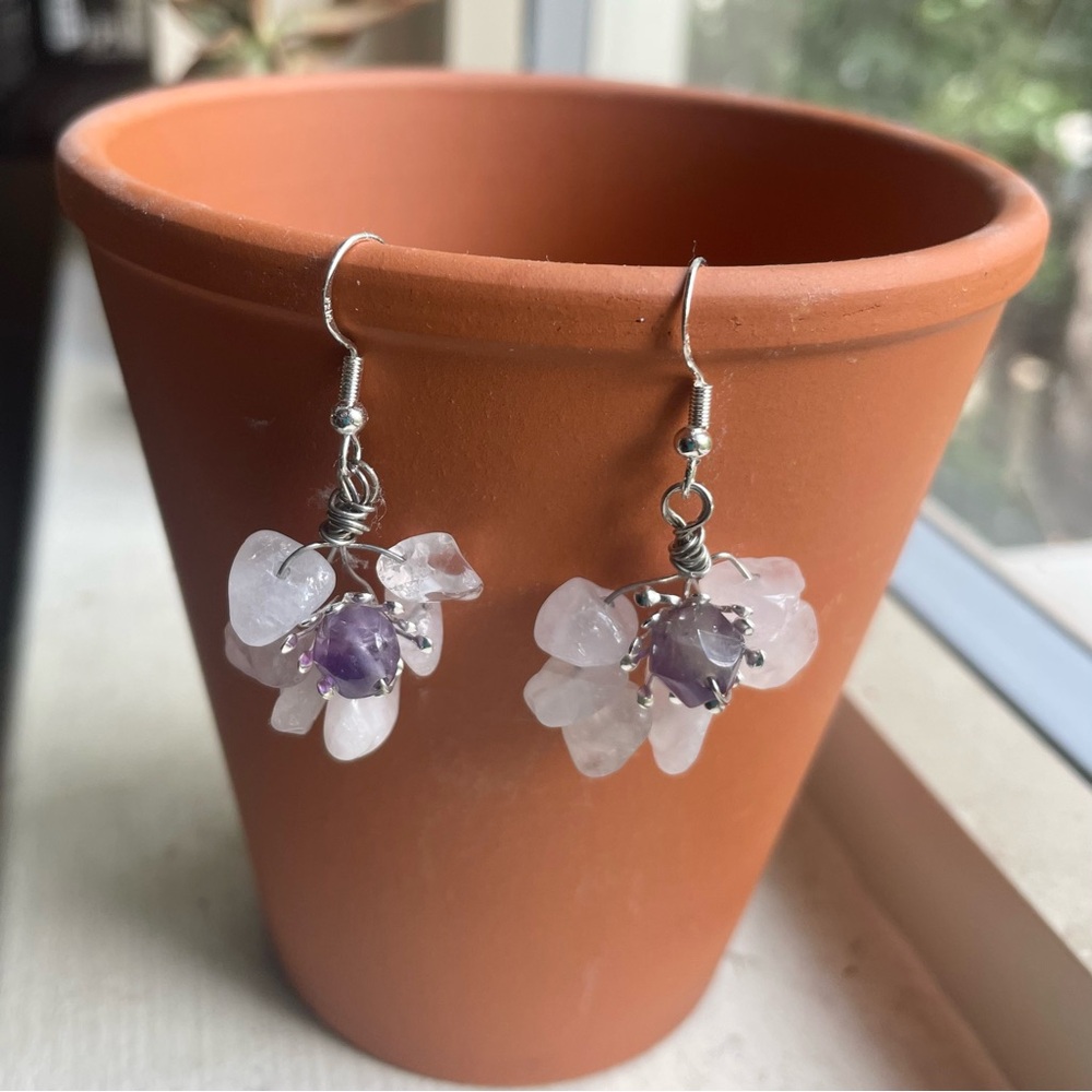 New, Elegant Silver and Purple Gemstone Earrings